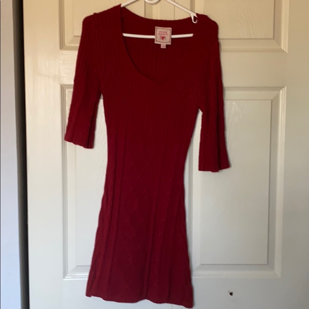 Juniors Pink Republic Red Knit Sweater Dress L